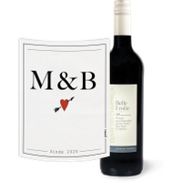 Belle Emilie Rouge etiket met hartje, eigen initialen en datum