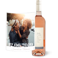 Belle Emilie Rosé met eigen foto, datum en tekst