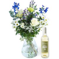 Gratis bezorging - Boeket Parel en witte wijn