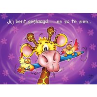Giraffe met potlood en twee vogeltjes