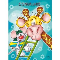 Giraffe en muis feliciteren met communie
