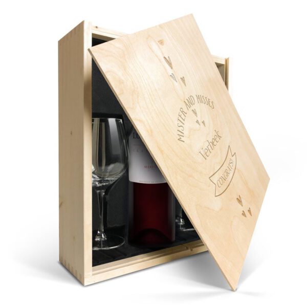 Wijnpakket met glas - Luc Pirlet Merlot (Gegraveerde deksel)