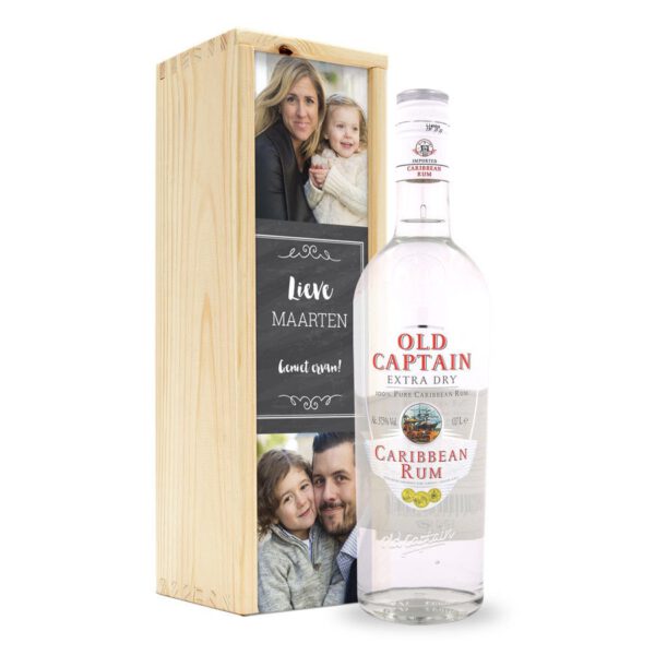 Rum in bedrukte kist - Old Captain (wit)
