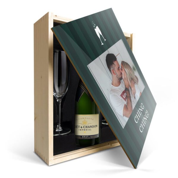 Champagnepakket met glazen - Moët & Chandon Brut - Bedrukte deksel