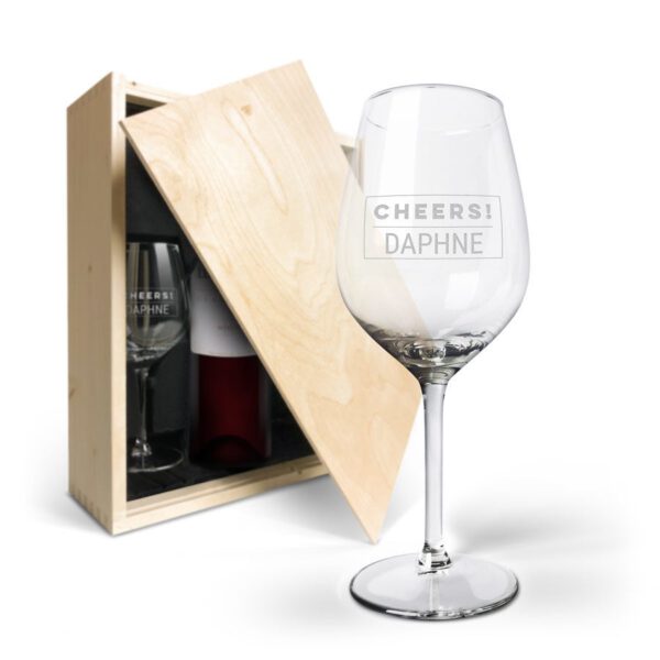 Wijnpakket met glas - Luc Pirlet Merlot (Gegraveerde glazen)
