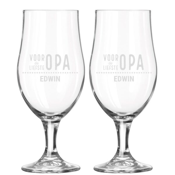 Opa bierglas op voet graveren - 2 stuks