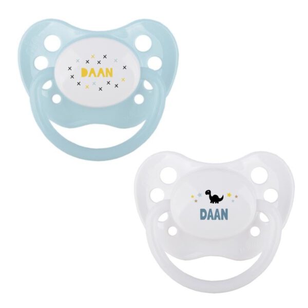 Spenen set met naam bedrukken - Wit/blauw