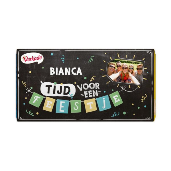 Verkade chocoladereep bedrukken - Feestje (Hazelnoot)
