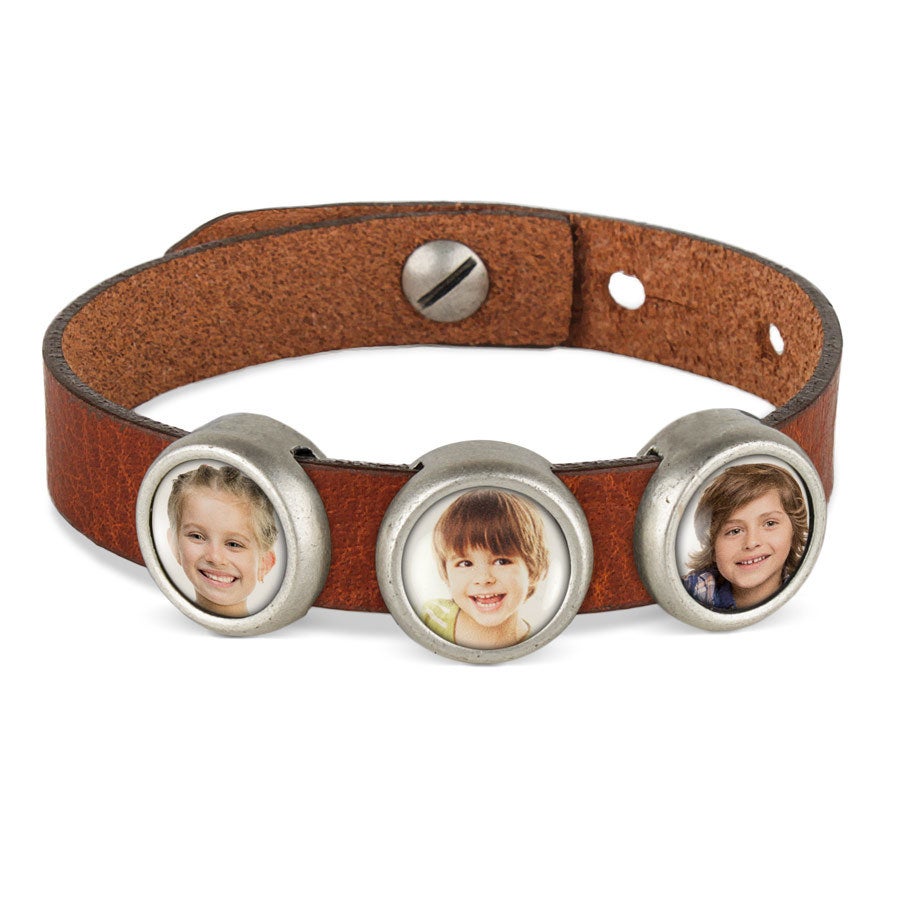 Slider armband met foto - Bruin - 3 foto's