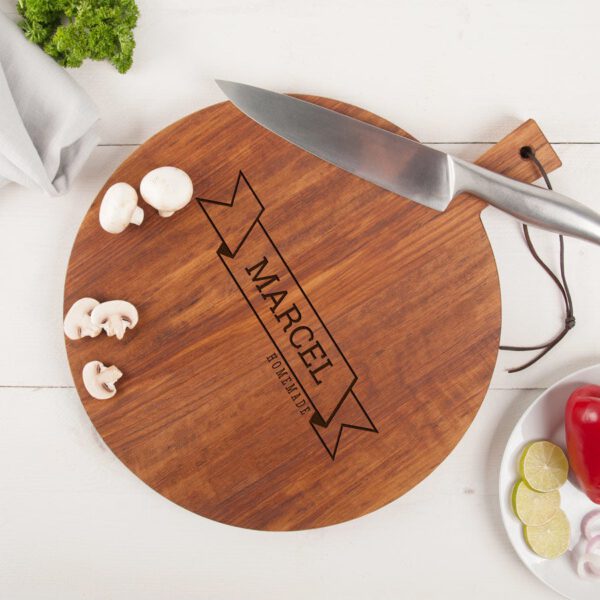 Houten snijplank graveren - Teak - Rond (M)