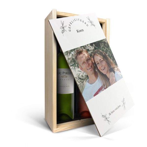 Wijnpakket in bedrukte kist - Luc Pirlet - Syrah en Sauvignon Blanc