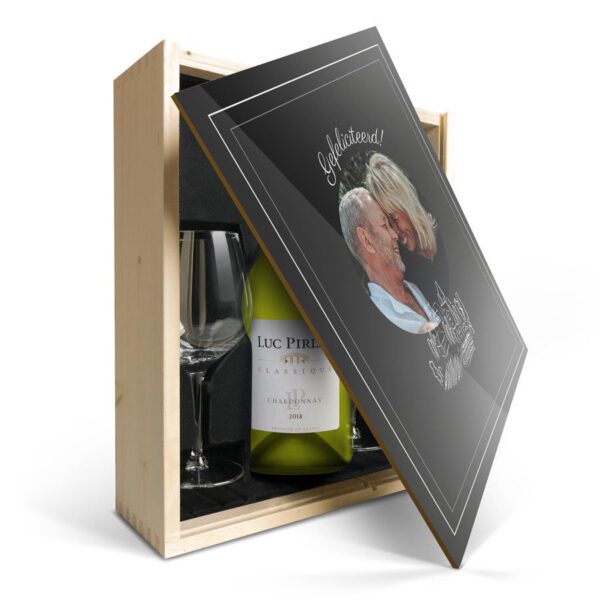 Wijnpakket met glas - Luc Pirlet Chardonnay (Bedrukte deksel)