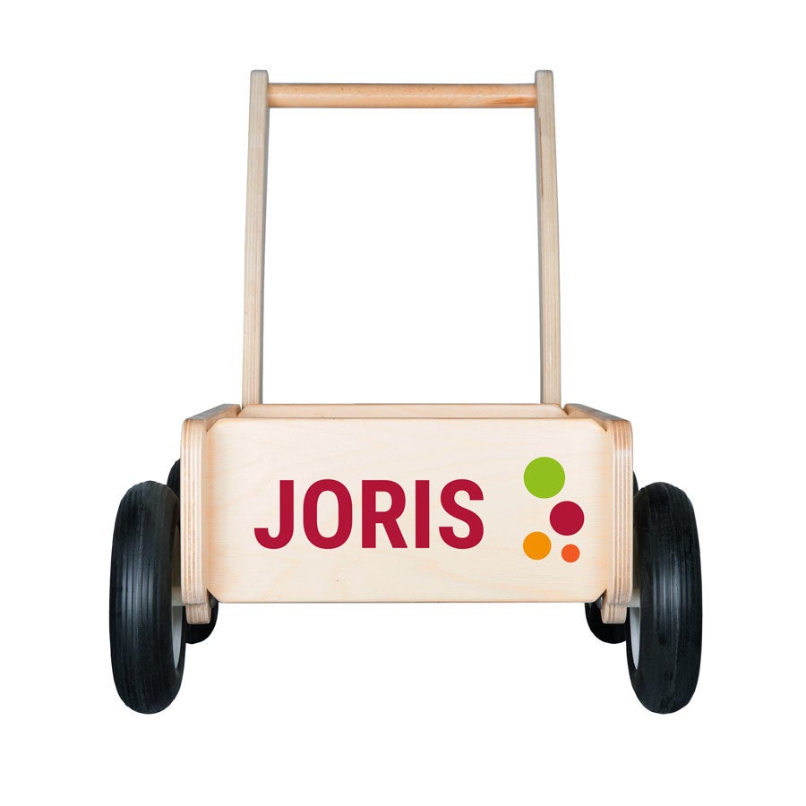 Houten loopwagen bedrukken