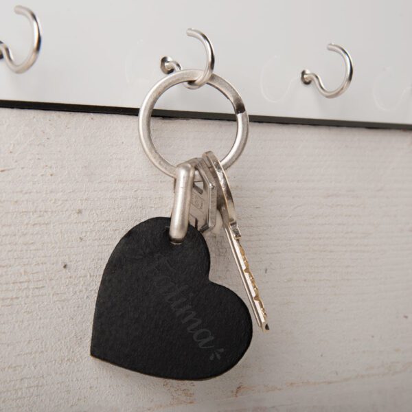 Leren sleutelhanger graveren - Hart - Zwart