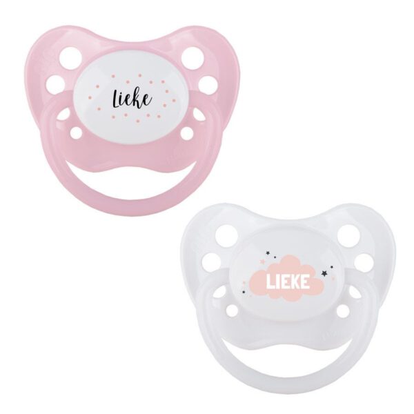 Spenen set met naam bedrukken - Wit/roze
