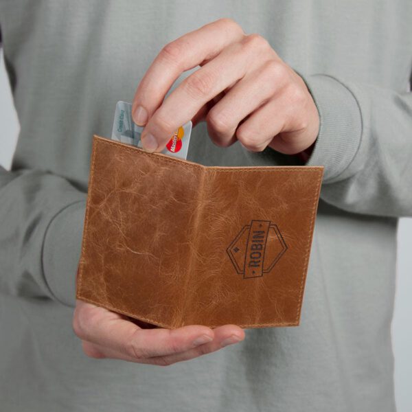 Leren pasjeshouder deluxe graveren - Bruin