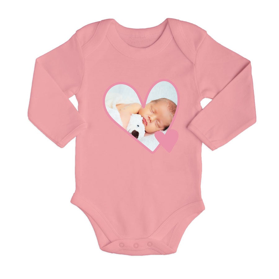 Romper bedrukken - Lange mouw - Babyroze - 62/68