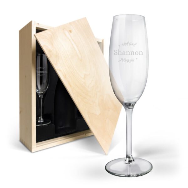 Champagnekist met gegraveerde glazen - flutes met naam