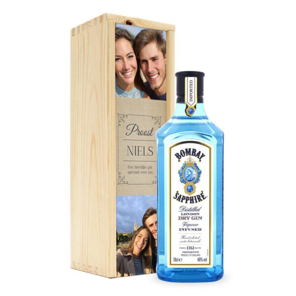 Gin in bedrukte kist - Bombay Sapphire