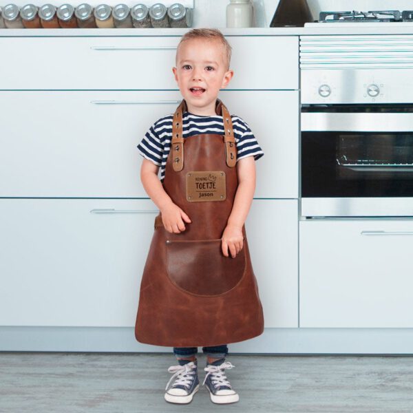 Leren kinderschort met naam - Mini - Bruin