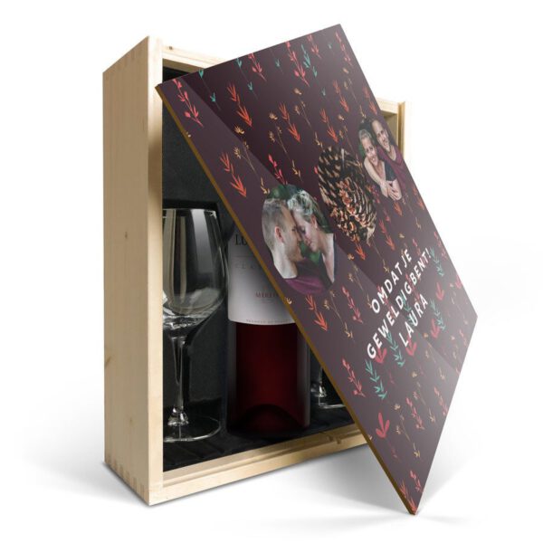 Wijnpakket met glas - Luc Pirlet Merlot (Bedrukte deksel)