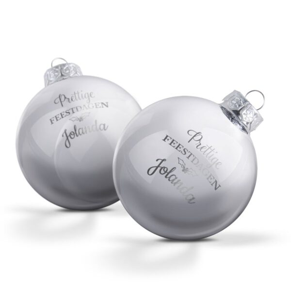 Glazen kerstbal met naam - Zilver (2 stuks)