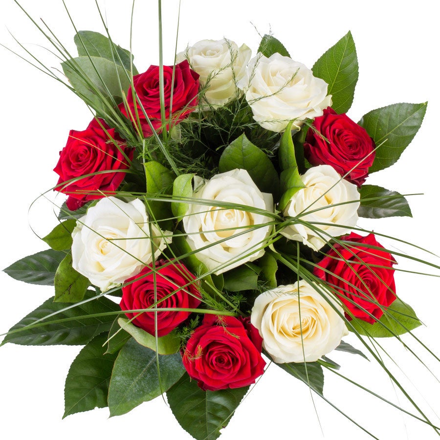 Bloemen - Boeket Rozen Rood-Wit (Middel)