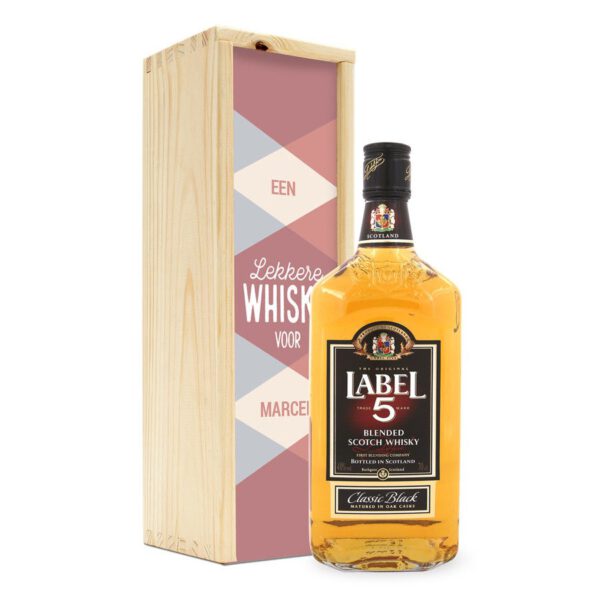 Whisky in bedrukte kist - Label 5
