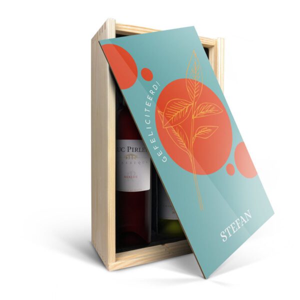 Wijnpakket in bedrukte kist - Luc Pirlet - Merlot en Chardonnay