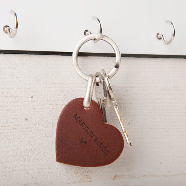 Leren sleutelhanger graveren - Hart - Bruin