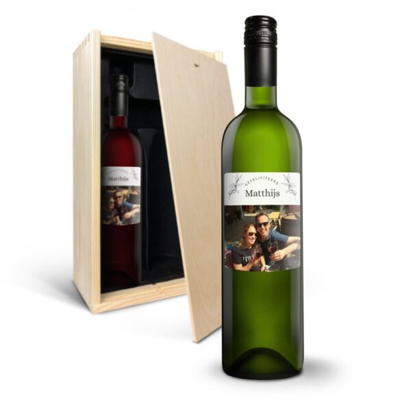 Wijnpakket met bedrukt etiket - Luc Pirlet - Merlot en Sauvignon Blanc