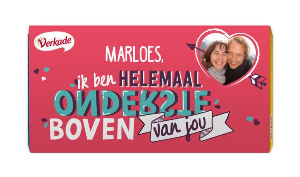 Verkade chocoladereep bedrukken - Ondersteboven (Hazelnoot)