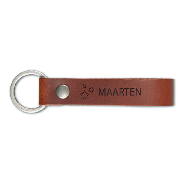 Luxe leren sleutelhanger graveren - Bruin