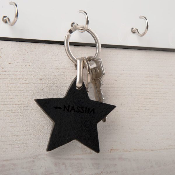 Leren sleutelhanger graveren - Ster - Zwart