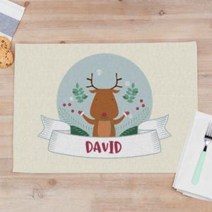 Kerst Placemats met Foto en Naam bedrukken "rendier" van stof 50 x 35 cm