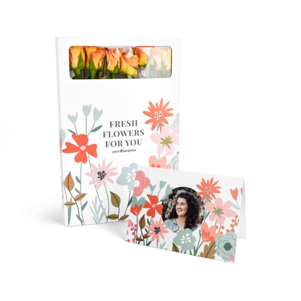 Brievenbusbloemen met persoonlijke kaart - Oranje rozen