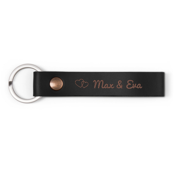 Luxe leren sleutelhanger graveren - Zwart