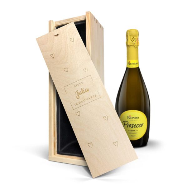 Wijn in gegraveerde kist - Riondo Prosecco Spumante