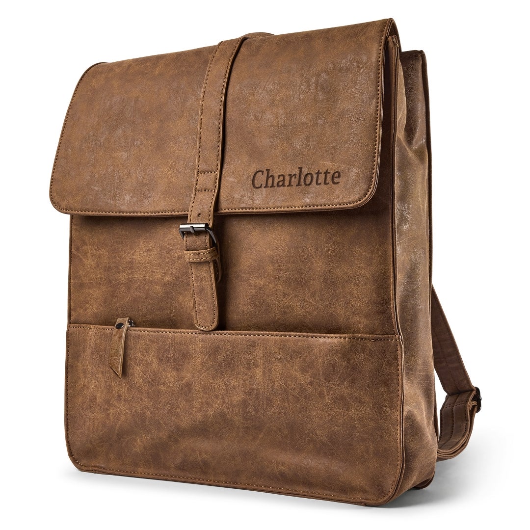 Eco leren rugtas met naam - Groot