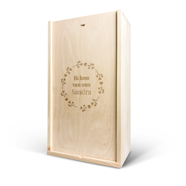 Luxe wijnkist graveren - 2 vaks - Hout