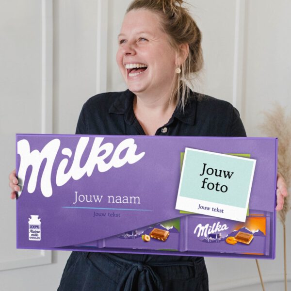 Mega Milka reep met naam en foto bedrukken