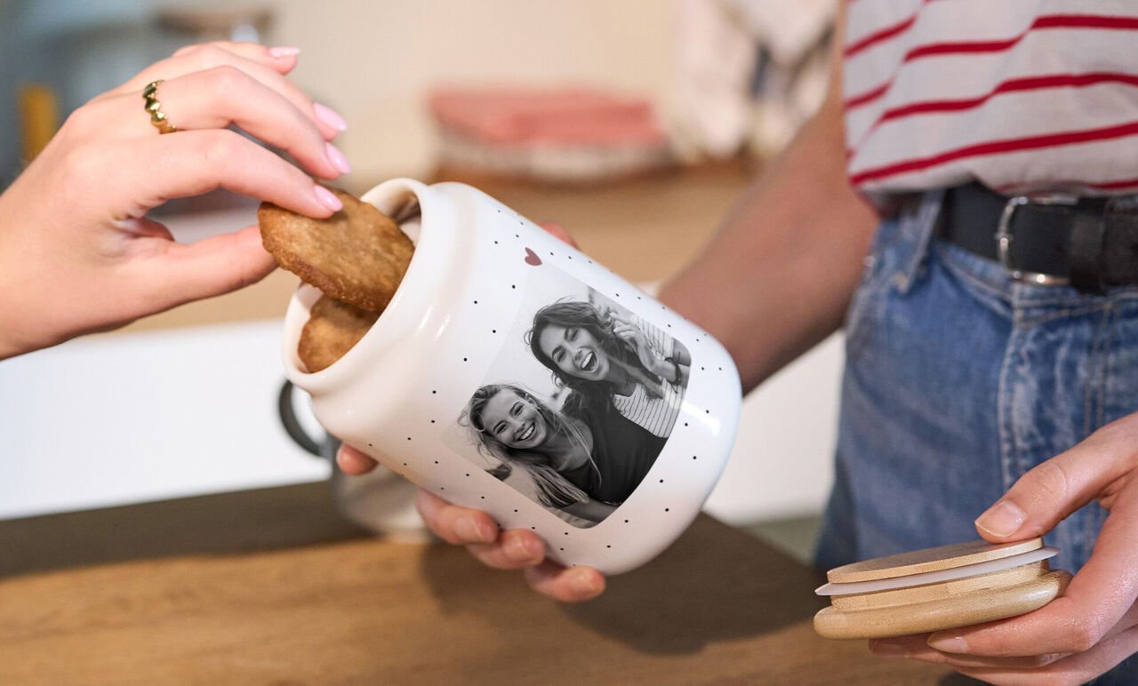 Foto-koekjespot maken en bestellen bedrukken met eigen foto